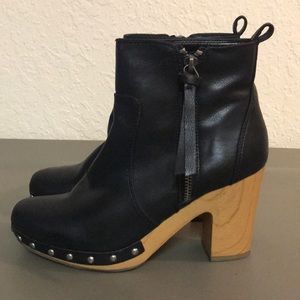 Black wood heeled booties